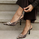 Rhea Leopard Print Sling Back Court Heels