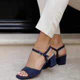 Darlene Navy Faux Suede Low Heeled Sandals