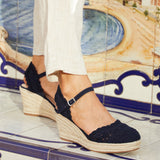Riviera Navy Closed Toe Espadrille Wedges