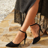 Serri Black Lycra Mesh Court Heels