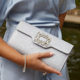 Wonder Silver Satin Diamante Clutch Bag