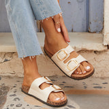 Tatum Beige Double Buckle Slider Sandals