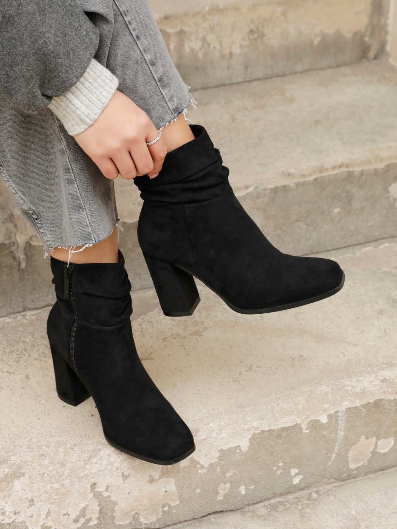 Slouch Boots Women's Leather Booties Flat Heel Suede Slouch