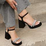 Xandra Black Faux Suede Diamante Platform Heels