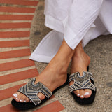 Indira Black Aztec Embellished Sandals