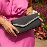 Aveline Black Satin Clutch Bag