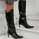 Onyx Black Faux Leather Long Heeled Boots