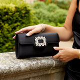 Wonder Black Satin Diamante Clutch Bag
