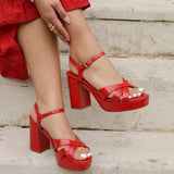 Keliah Red Faux Leather Platform Heels