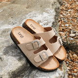 Echo Beige Double Buckle Sandals