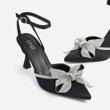 Angela Black Satin Bow Heels
