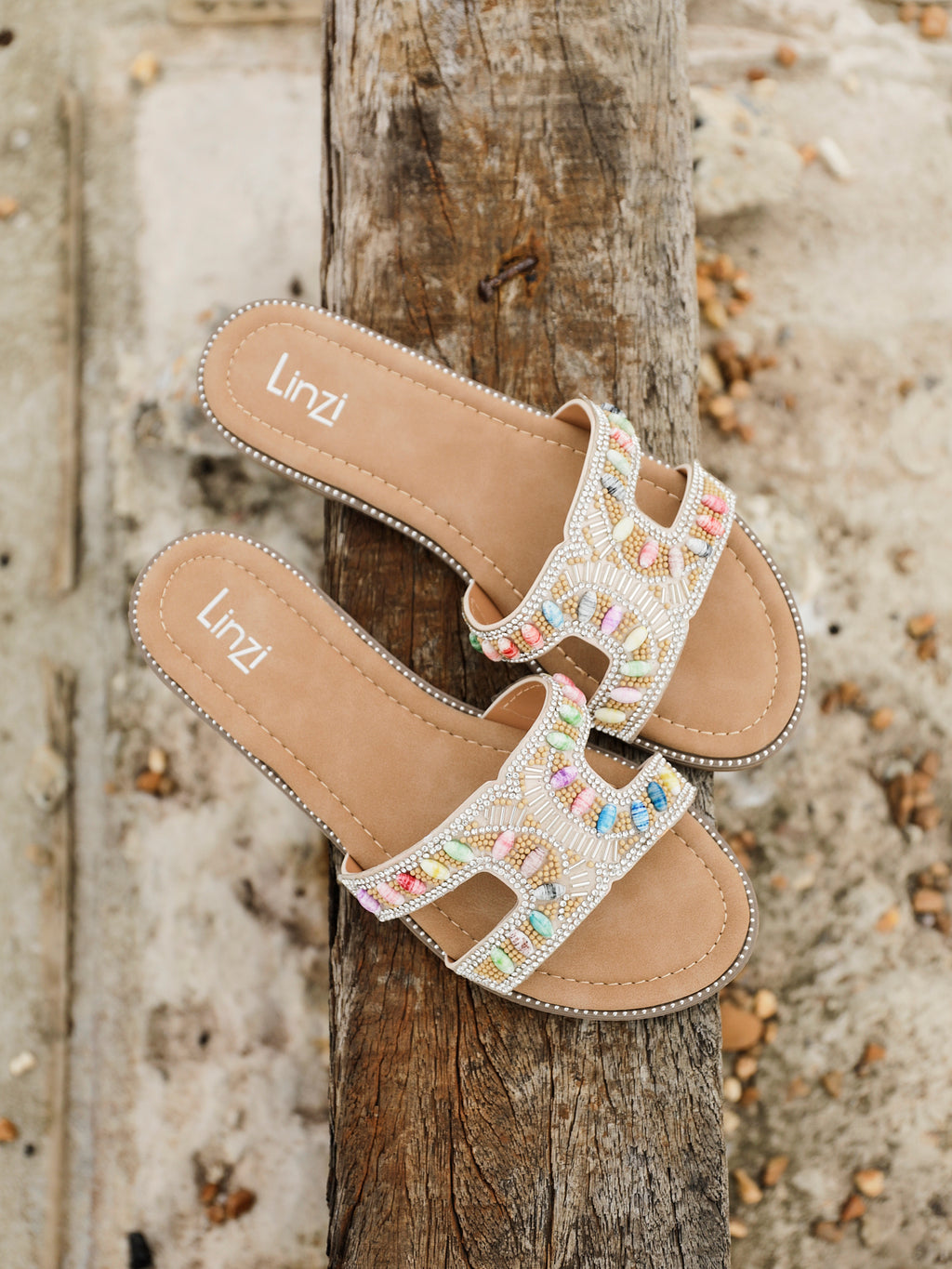 Linzi Rabinowitz Multi Beaded Diamante Flat Slider Sandal – Linzi