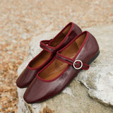 Graceful Burgundy Faux Leather Ballet Pumps