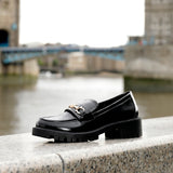 Aria Black Faux High Shine Leather Loafers