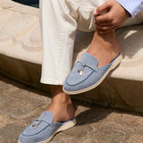Alix Pale Blue Faux Suede Slip On Mules