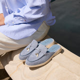 Alix Pale Blue Faux Suede Slip On Mules