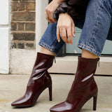 West Burgundy Pointed Heeled Ankle Boots