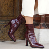 Noelle Burgundy Faux Leather Heeled Sock Boots