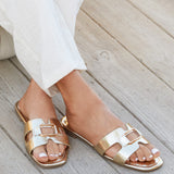 Sasha Gold Gold Buckle Slider Sandals