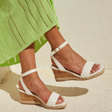 Regan White Faux Leather Wedge Sandals