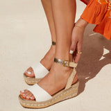 Malaga Gold & White Flatform Wedged Sandals