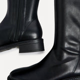 Nadine Black Faux Leather Long Boots