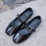 Nadira Black Faux Leather Mary Jane Style Flats