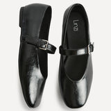 Nadira Black Faux Leather Mary Jane Style Flats