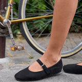 Nadira Black Faux Suede Mary Jane Style Flats