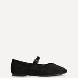 Nadira Black Faux Suede Mary Jane Style Flats