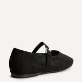 Nadira Black Faux Suede Mary Jane Style Flats