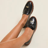 Nancy Black Patent Faux Leather Loafers