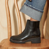 Navigate Black Croc Wedge Ankle Boots