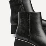 Navigate Black Croc Wedge Ankle Boots