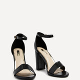 Nelly Black Faux Leather Barely There Heels