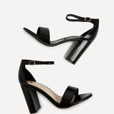 Nelly Black Faux Leather Barely There Heels
