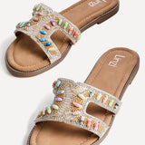 Nerissa Diamante Beaded Flat Sandals