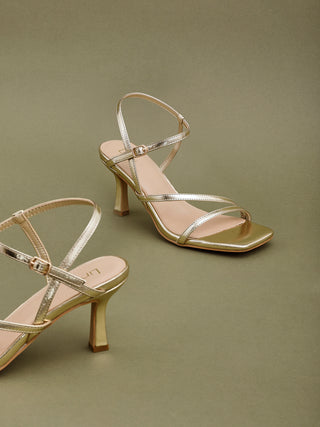 Gold Faux Leather Strappy Heels – Linzi