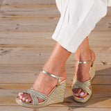 Nikki Gold Crossover Rope Wedges