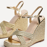 Nikki Gold Crossover Rope Wedges