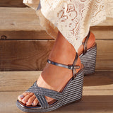 Nikki Pewter Crossover Rope Wedges