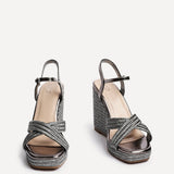 Nikki Pewter Crossover Rope Wedges