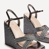 Nikki Pewter Crossover Rope Wedges