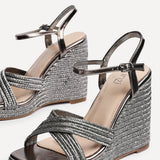 Nikki Pewter Crossover Rope Wedges