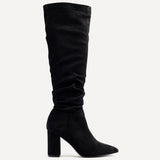 Nina Black Block Heel Long Boots