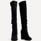 Nina Black Block Heel Long Boots