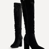 Nina Black Block Heel Long Boots