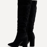 Nina Black Block Heel Long Boots