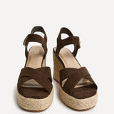 Noah Brown Crossover Wedge Sandals