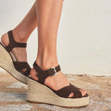 Noah Brown Crossover Wedge Sandals
